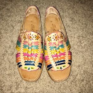 Artisan Mexican colorful woven leather huarache sandals